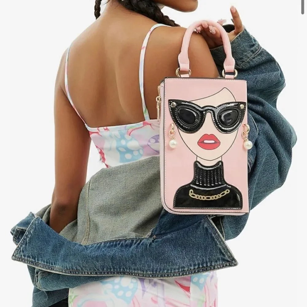 Novelty Lady Face Shoulder Bag faux Leather Messenger Travel Handbag (Purple)